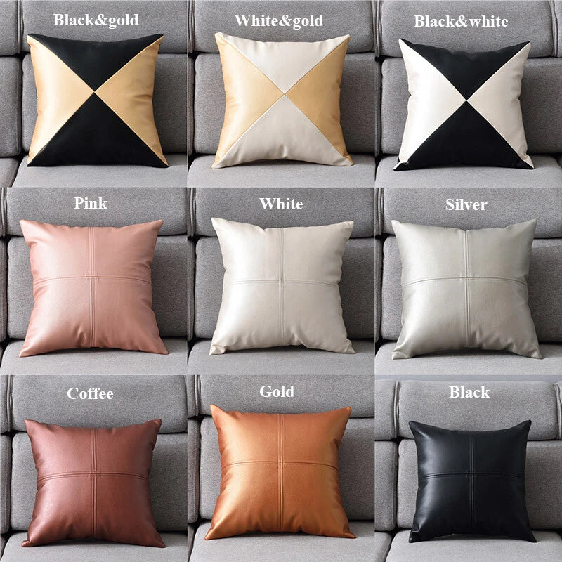 PU Faux Leather Cushion Cover Bed Sofa Back Support Case Pillowcase 45 45cm