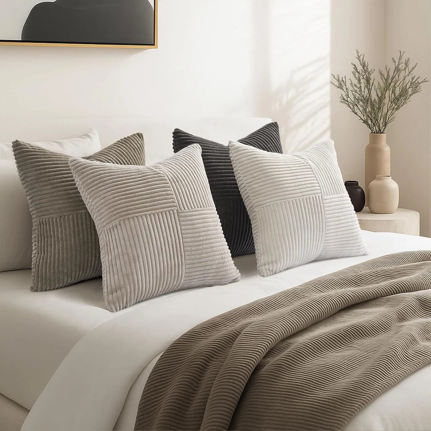 Topfinel Decorative Neutral Gray Throw Pillow Covers for Couch,Boho Cozy Soft Cu