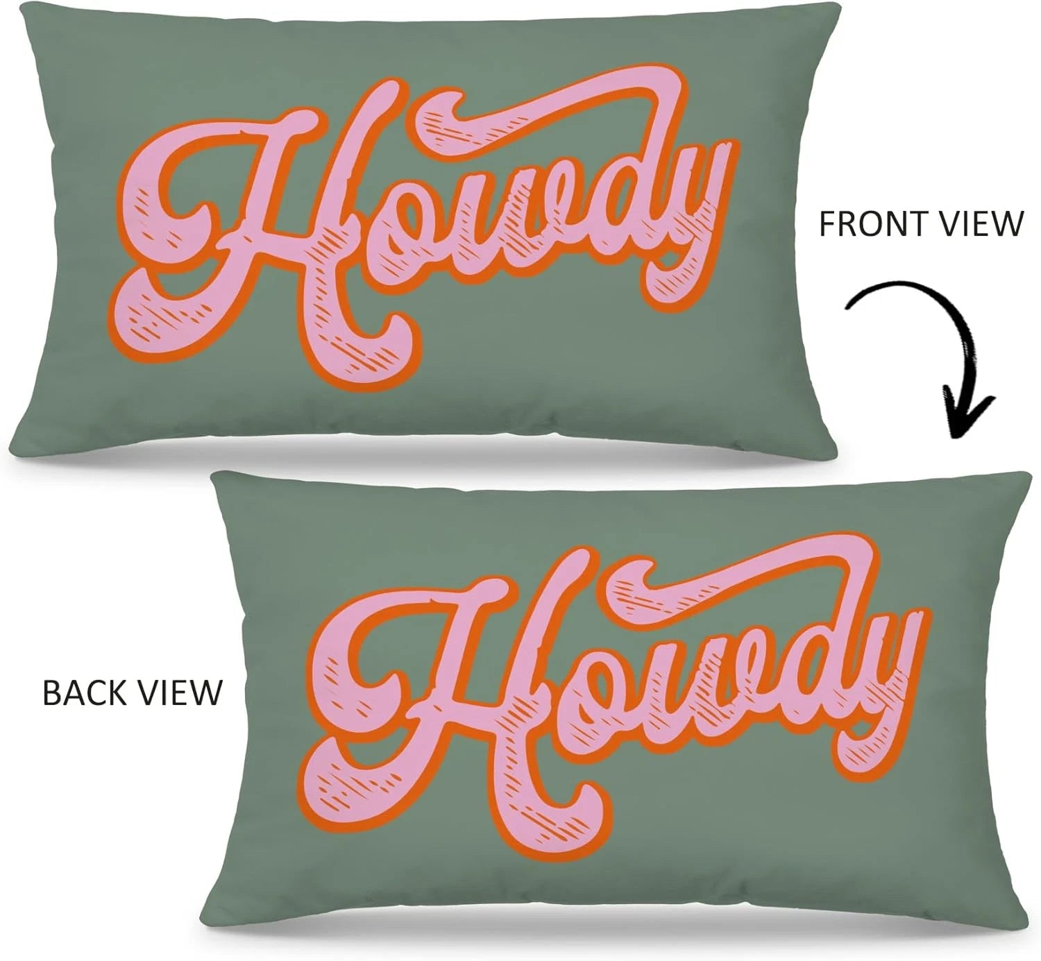 Preppy Funny Green Pink Howdy Throw Pillow Covers Couch Home Cushion Cover, West
