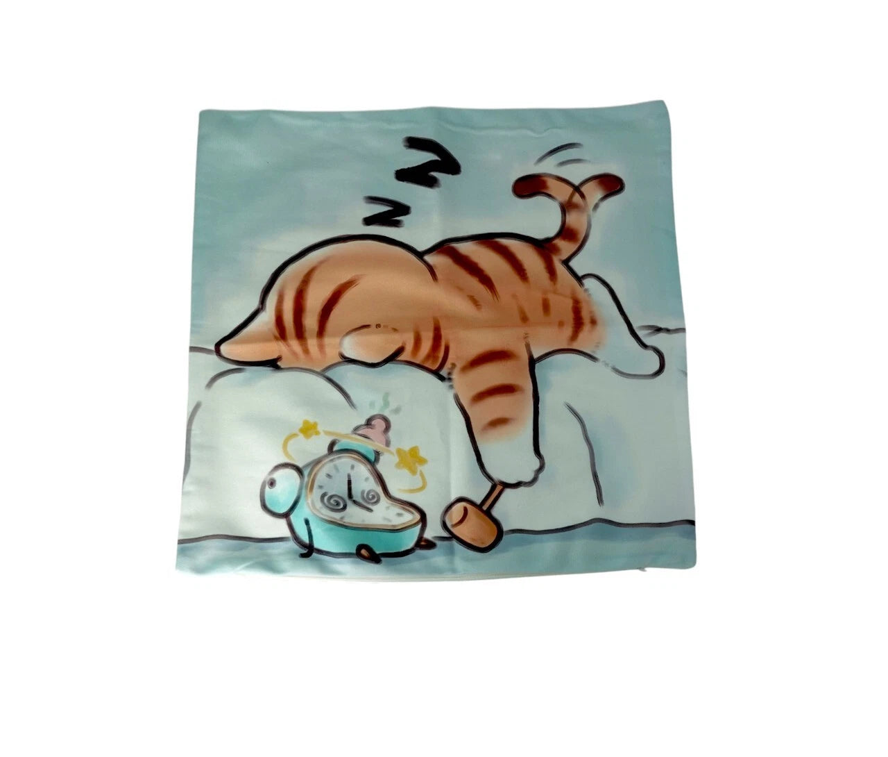 Kitty Cat Cushion Pillow Case Sofa Pillow Covers Zipper Sleepy Cat Clock Printed