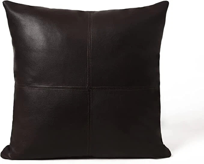 Leather Black Color Cross Lines Throw Pillow Covers for Sofa Couch 18x18 Inch