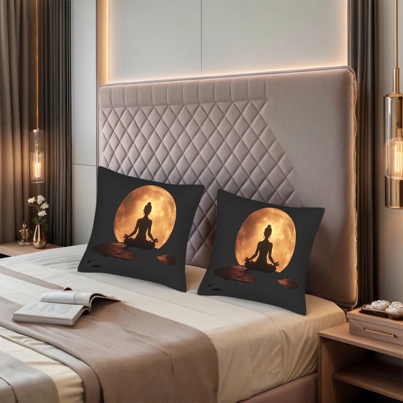 Set of 2 18x18in Throw Pillow Covers - Serene Moonlit Design for Couch Bed Car