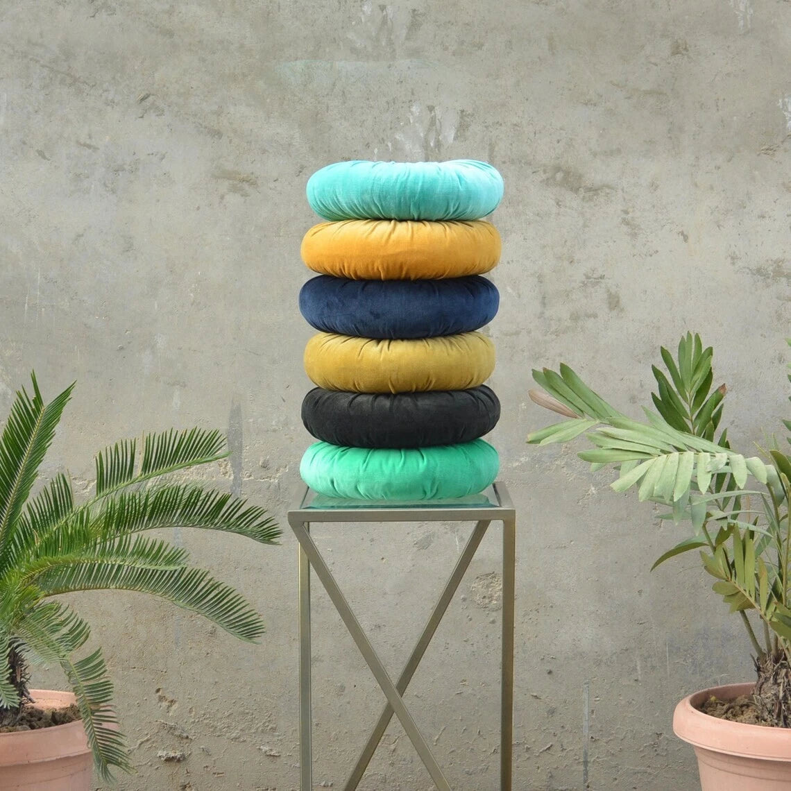 Round Throw Pillow Velvet Pleated Round Pillow Meditation Cushion for Couch