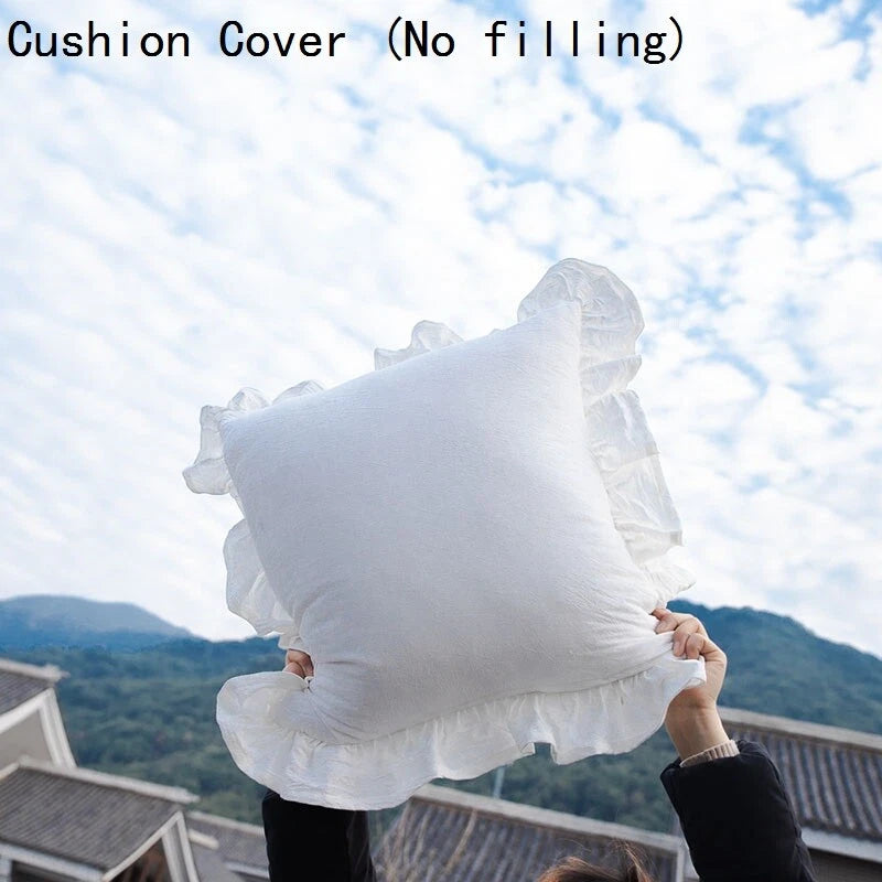 2X Cotton Cushion Cover Home Sofa Bed Living Room Decor Ruffled Solid Soft 45cm