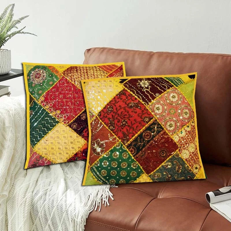 30" Set Of 2 PC Patchwork Cushion Cover Ethnic Sofa Cover Decorative Living Room