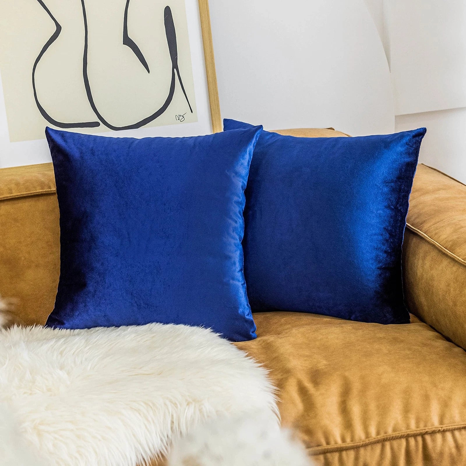 Royal Blue Pillow Covers Supersoft Square Decorative Pillow Cases for Couch V...