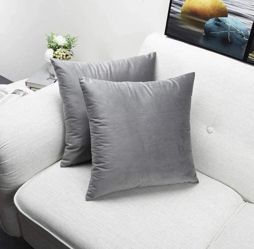Pack of 2 - Gray Velvet Throw Pillow Covers Sofa Bed Couch Cushion Case