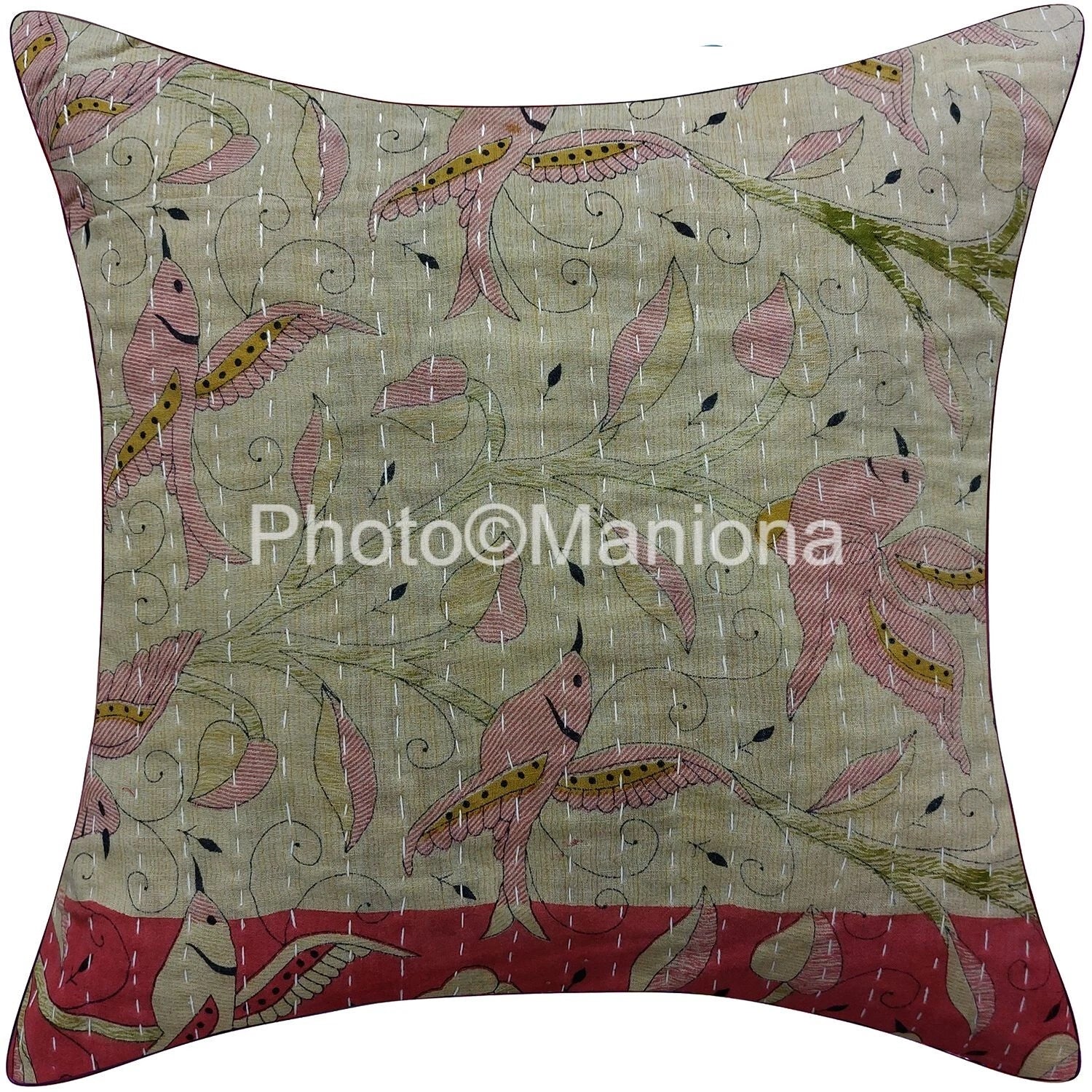 Indian Kantha Cushion Cover bird print Boho Sofa bed Pillow Cases For Home Decor