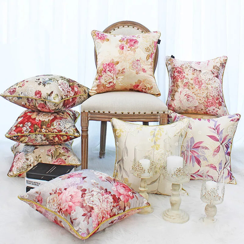 2X Chinese Satin Pillow Case Floral Cushion Covers Sofa Car Bed Home Decor Retro