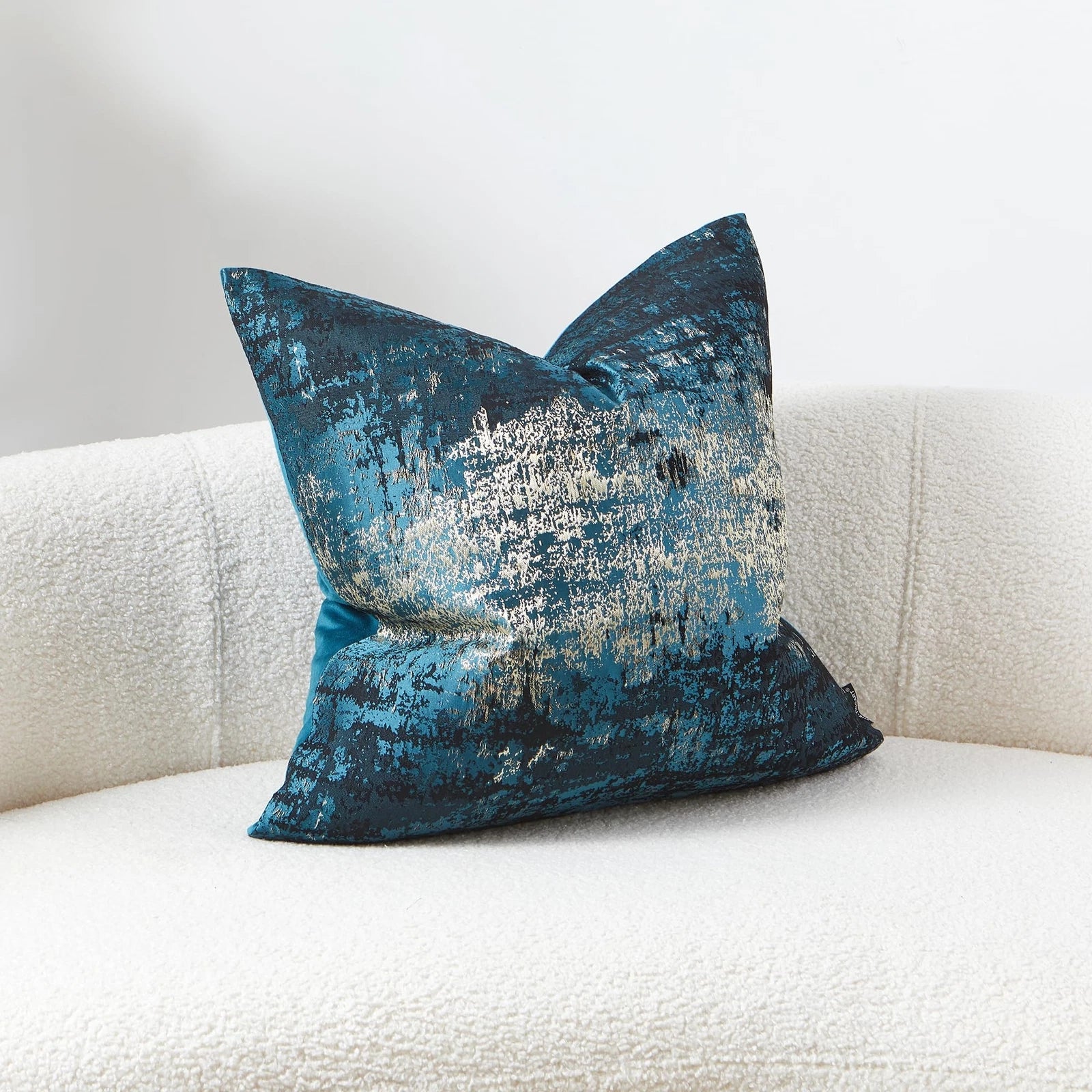 Turquoise Gold Velvet & Polyester Cushion Case Luxury Modern Square Accent Th...