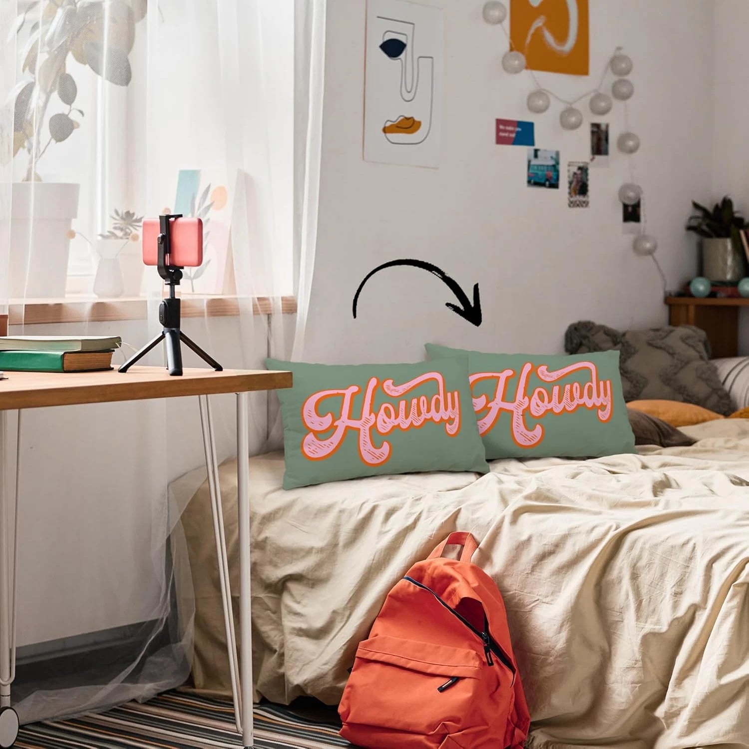 Preppy Funny Green Pink Howdy Throw Pillow Covers Couch Home Cushion Cover, West