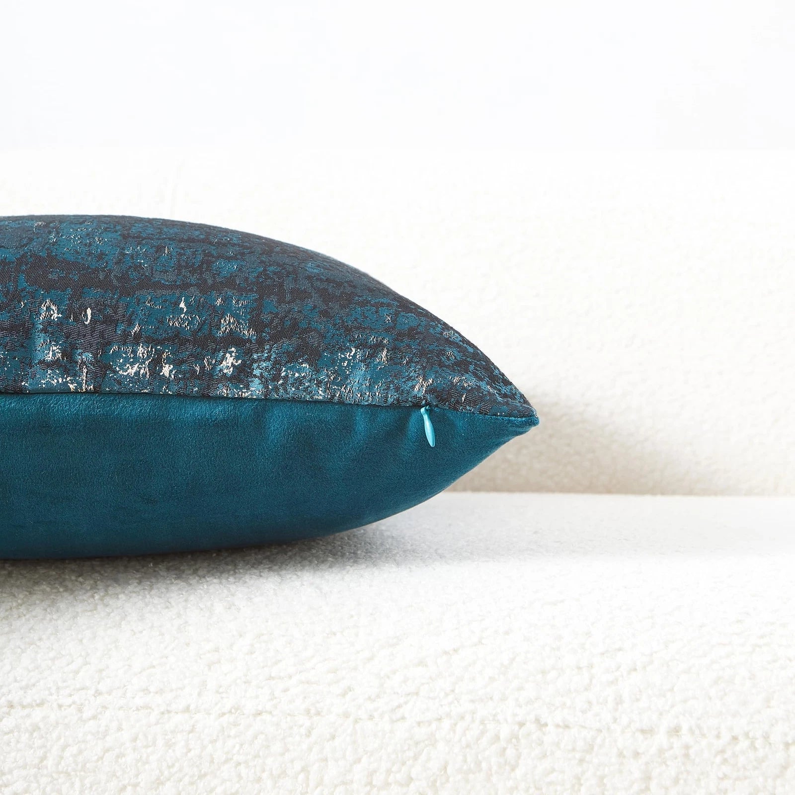 Turquoise Gold Velvet & Polyester Cushion Case Luxury Modern Square Accent Th...