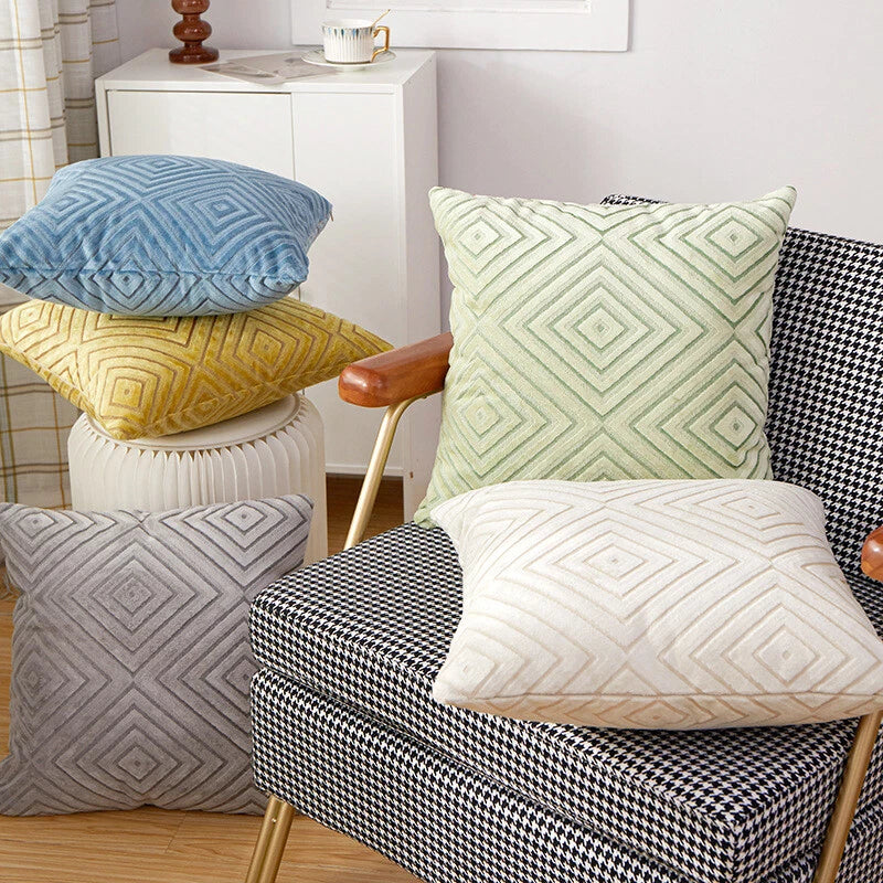 Pillowcase Cushion cover Check pattern Leisure Flocking Home Decoration Sofa #