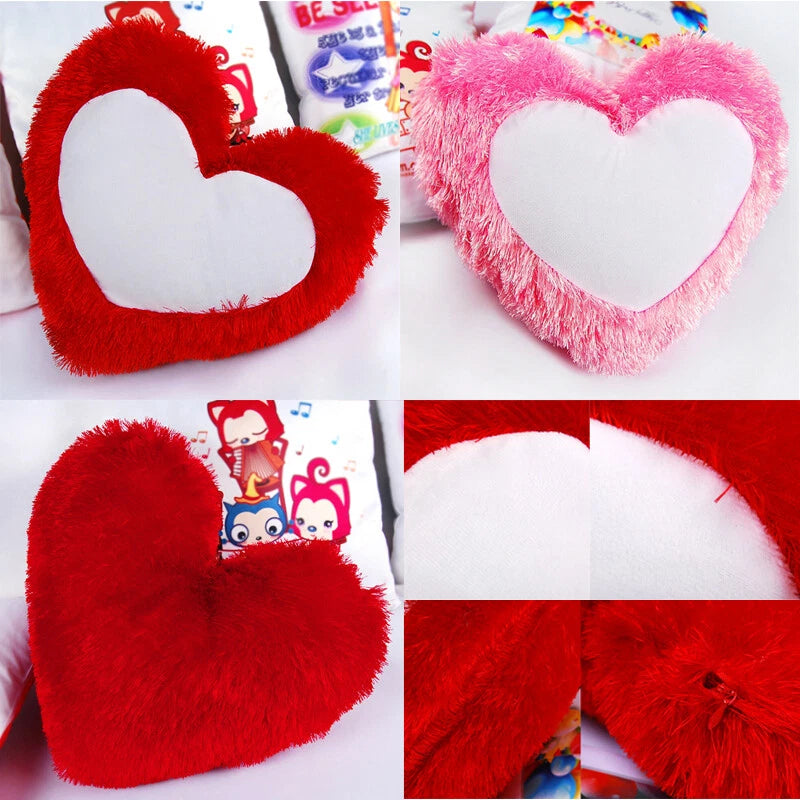 10Pcs Heart Shaped Sublimation Blank Pillow Case Fluffy Home Sofa Decor DIY Gift