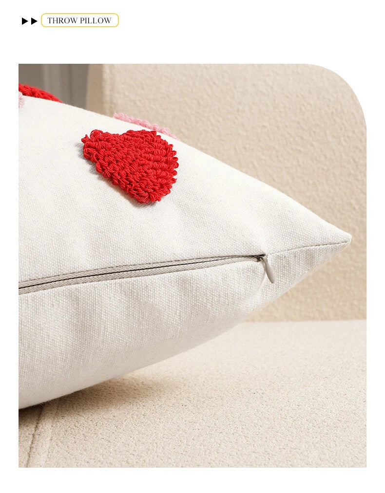 Embroidered Love Heart Cushion Cover Tufted Pillow Case Bed Sofa Home Decoration