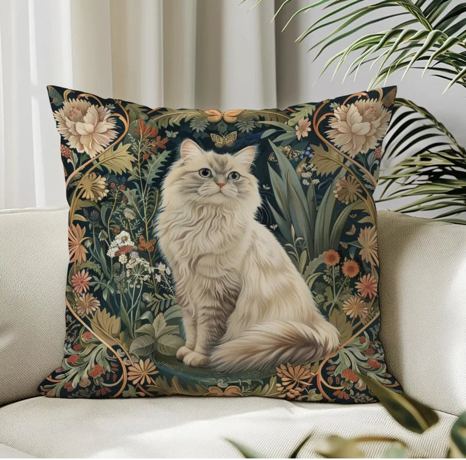 Cat Print Pillow Cover Floral Butterfly Print Throw Cushion Case -Sofa Couch Bed