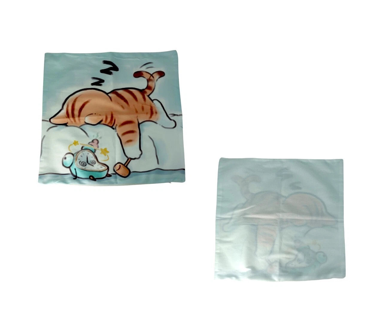 Kitty Cat Cushion Pillow Case Sofa Pillow Covers Zipper Sleepy Cat Clock Printed