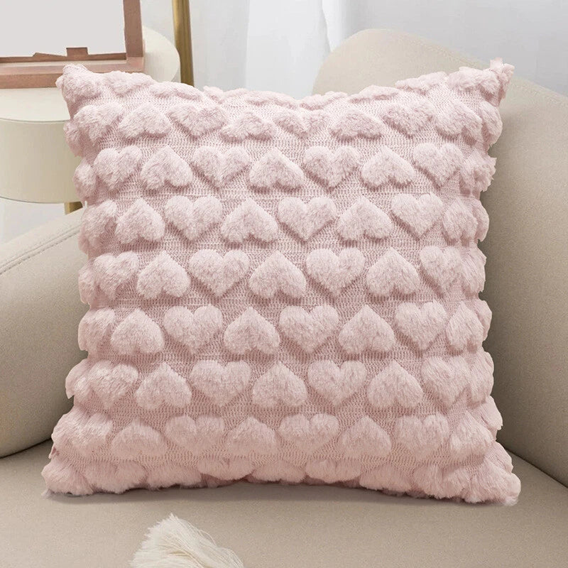 45cm Plush Heart Jacquard Throw Pillow Cover Sofa Car Seat Back Cushion Case
