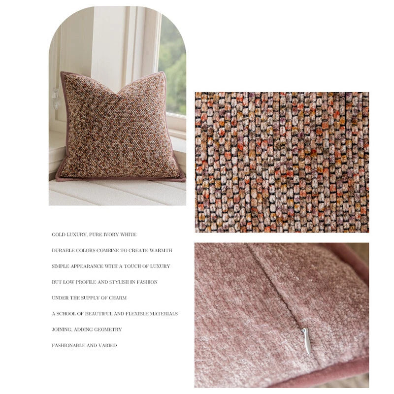 20x20in Luxury Chenille Throw Pillow Covers Sofa Bed Cushion Case Zip Closure