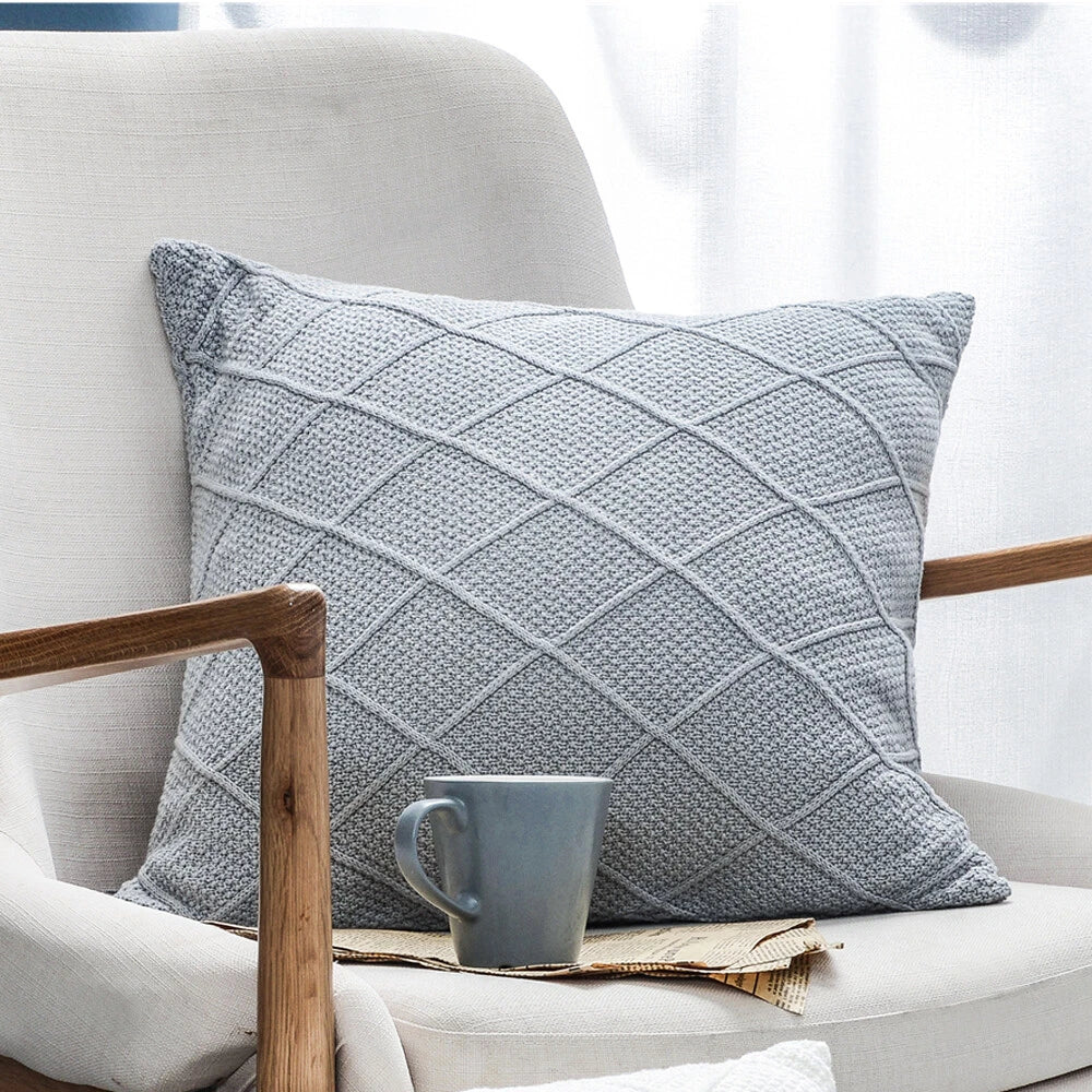 18'' Gray Knitted Sofa Bed Pillow Case Waist Cushion Covers Home Office Decor