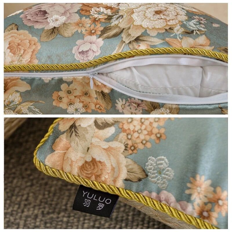 2X Chinese Satin Pillow Case Floral Cushion Covers Sofa Car Bed Home Decor Retro