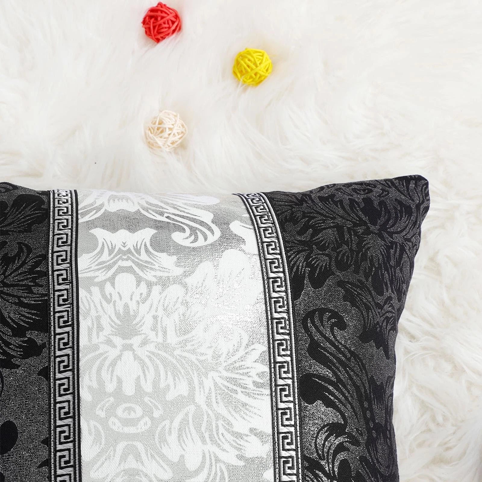 Soft Throw Pillow Case for Sofa Decorative Cushion Cover Room, Black & Silver