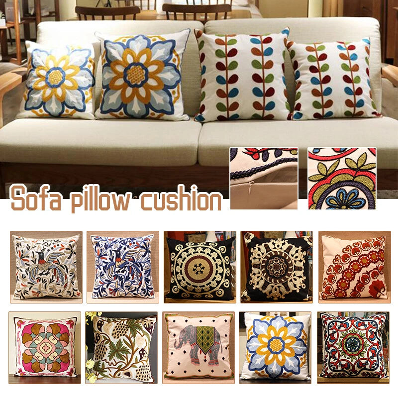 Boho Cushion Cover Bohemian Throw Pillow Case Ethnic Sofa Bed Embroidery NEW