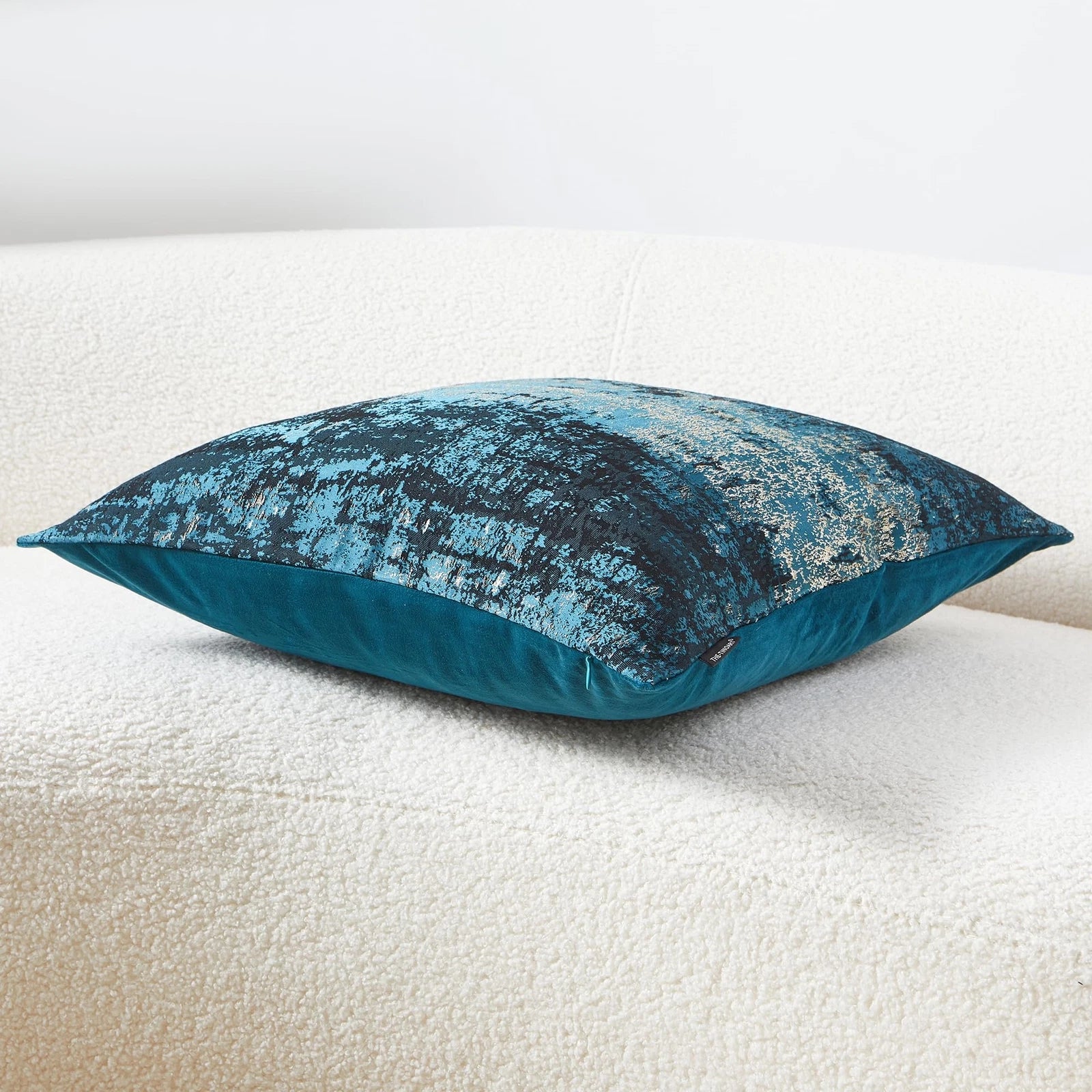 Turquoise Gold Velvet & Polyester Cushion Case Luxury Modern Square Accent Th...