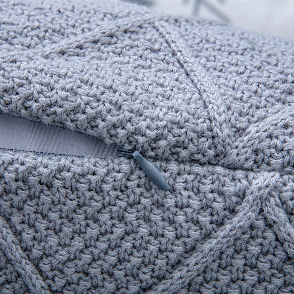 18'' Gray Knitted Sofa Bed Pillow Case Waist Cushion Covers Home Office Decor
