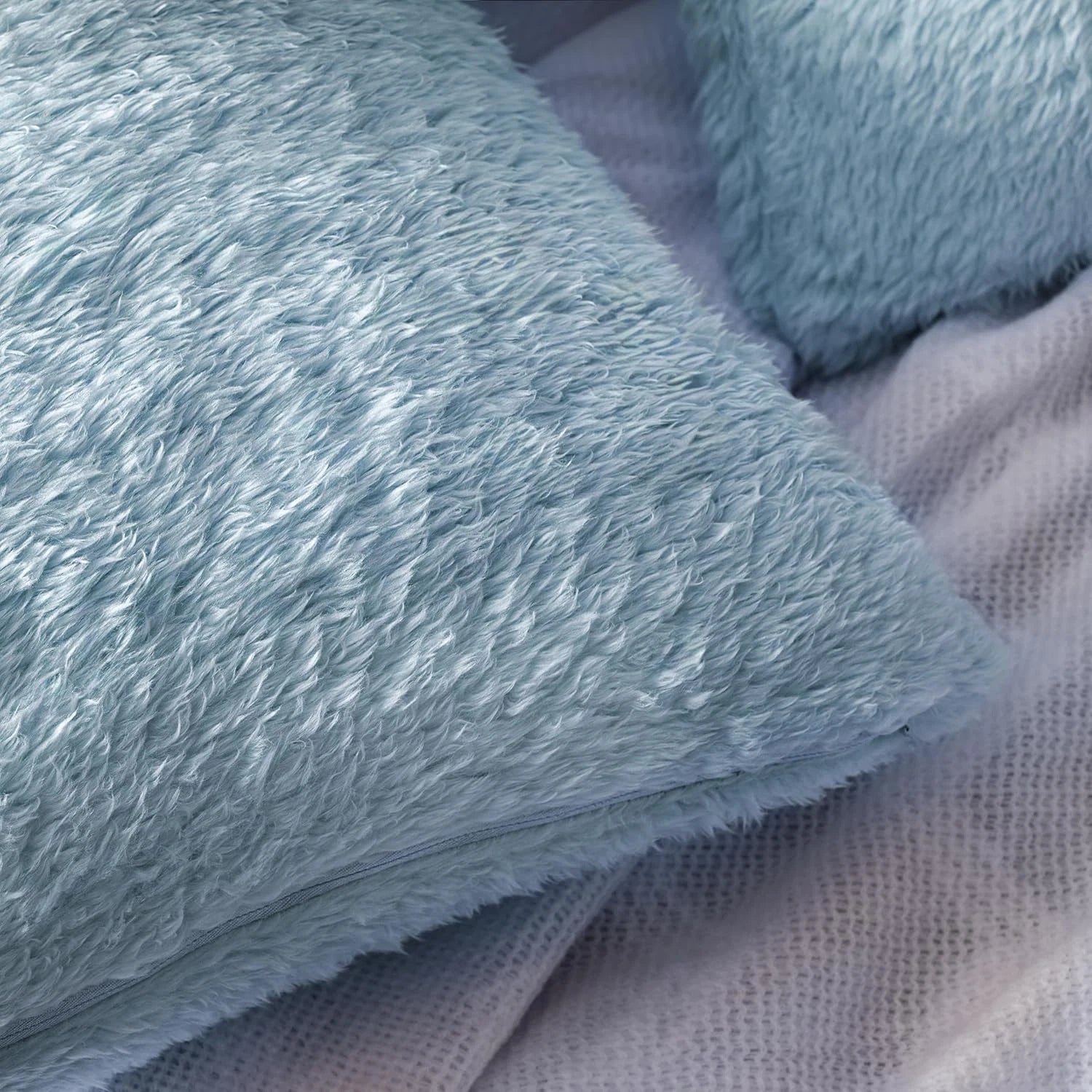 Fluffy Dusty Blue Throw Pillow Covers, Decorative Accent Pillow Cases for Bed So