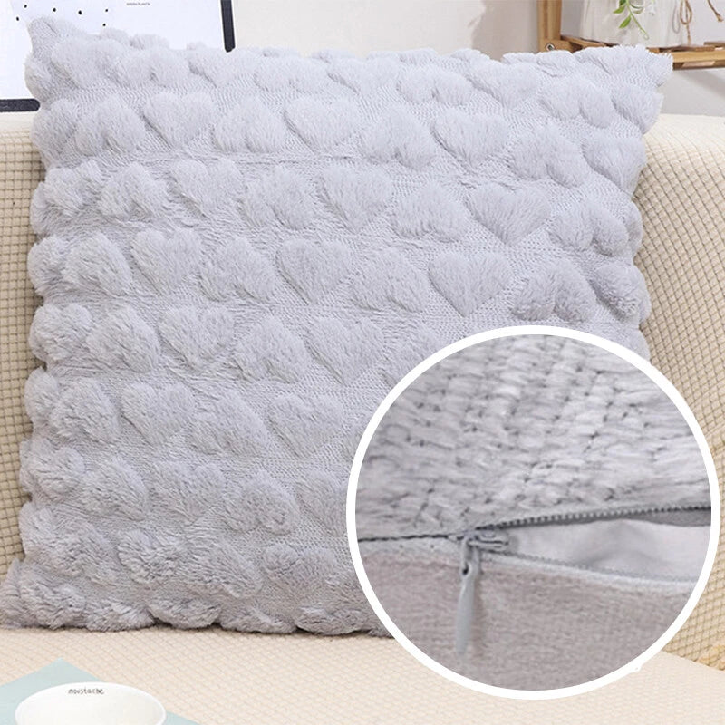 45cm Plush Heart Jacquard Throw Pillow Cover Sofa Car Seat Back Cushion Case