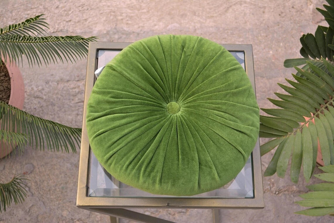 Pumpkin Round Pillow Sofa Cushion Velvet Pleated Round Cushion Seat Throw Pillow