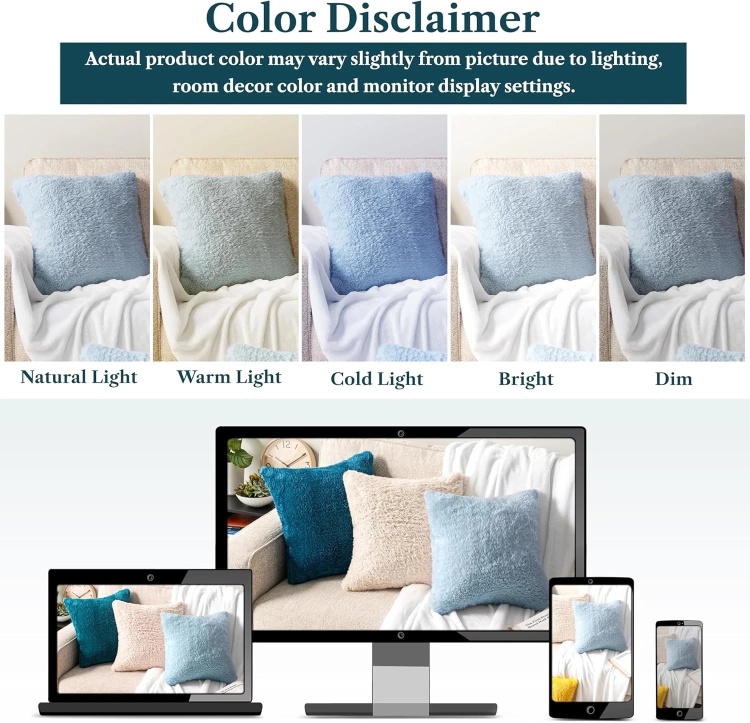 Fluffy Dusty Blue Throw Pillow Covers, Decorative Accent Pillow Cases for Bed So