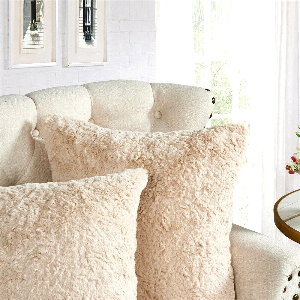 Throw Pillow Covers Rabbit Faux Fur Warm Square Cushion Cases for Sofa Couch Bed