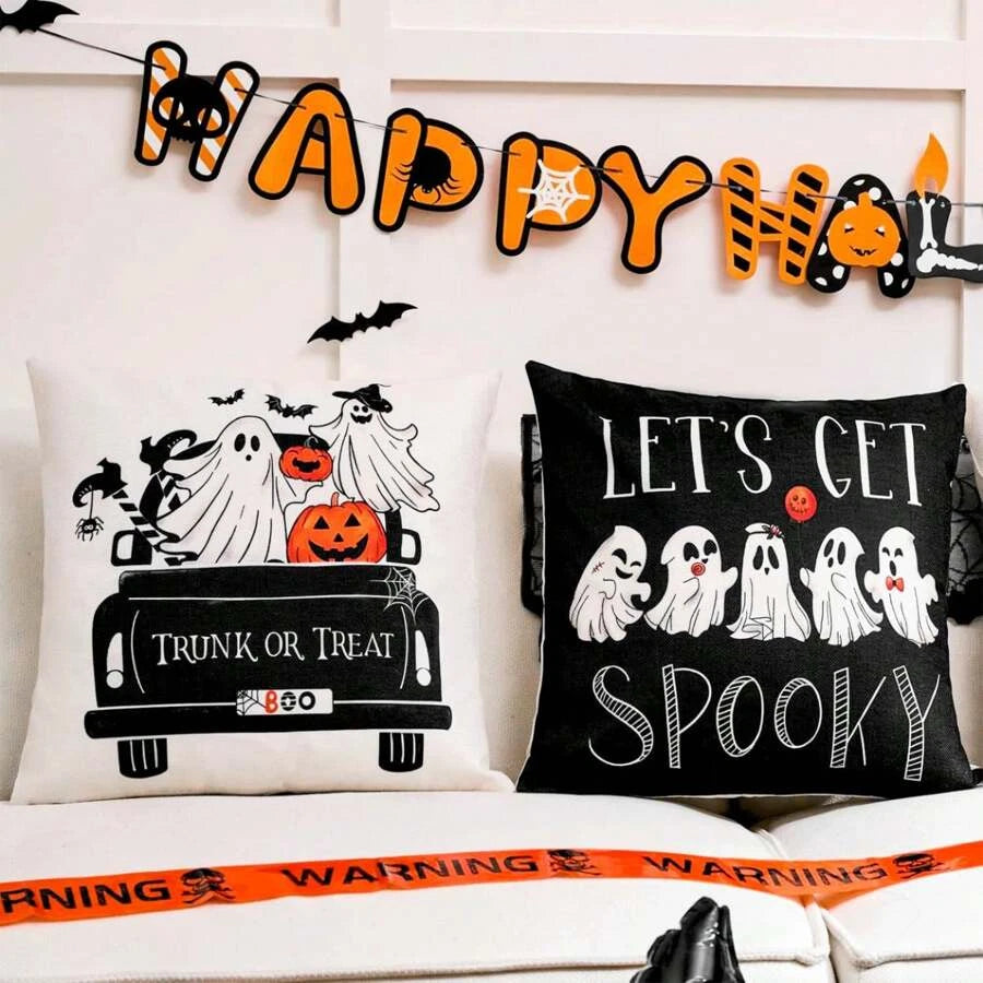 4pcs Halloween Pillow Case 18"X18" Black White Decorative Cushion Cover for Home