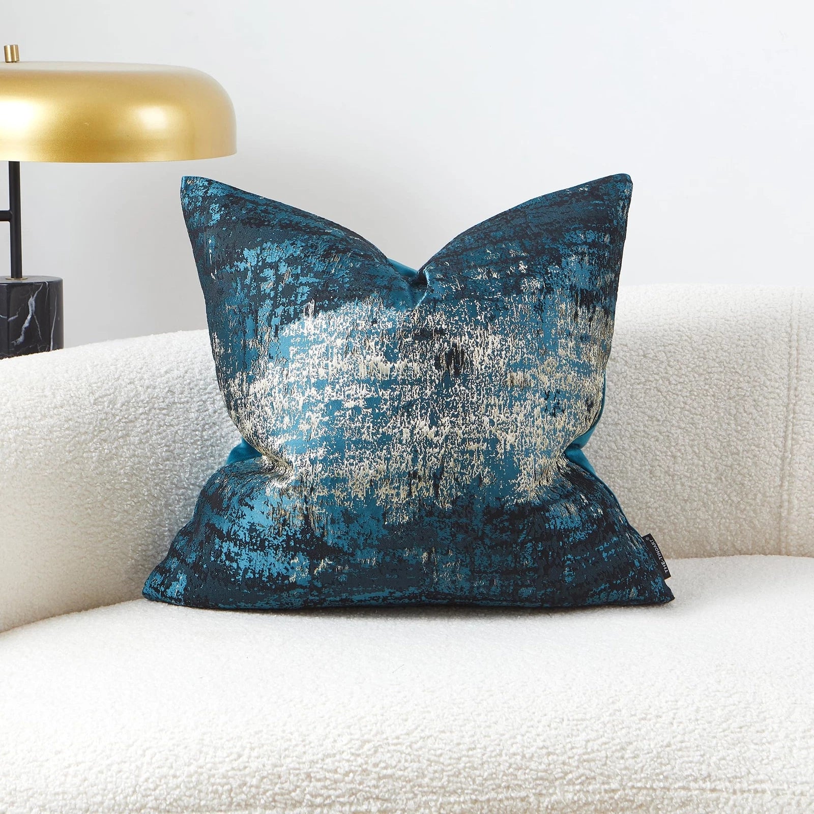 Turquoise Gold Velvet & Polyester Cushion Case Luxury Modern Square Accent Th...