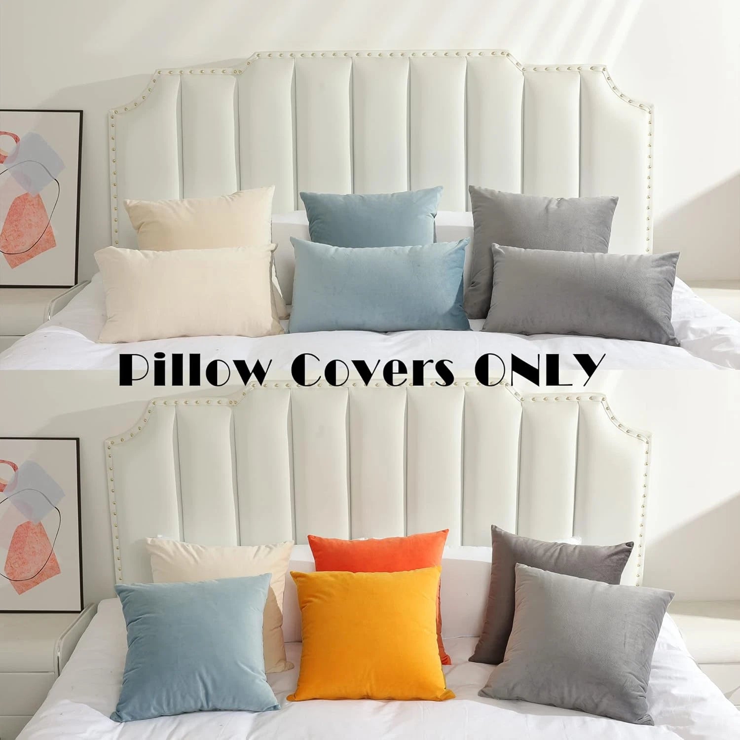 Super Soft Velvet Square Throw Pillow Covers for Bed Couch Sofa Bench, 18 X 18