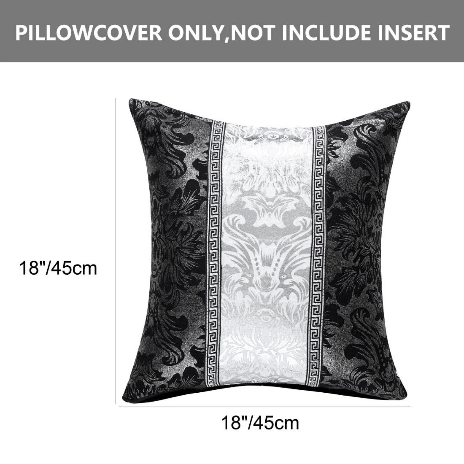 Soft Throw Pillow Case for Sofa Decorative Cushion Cover Room, Black & Silver