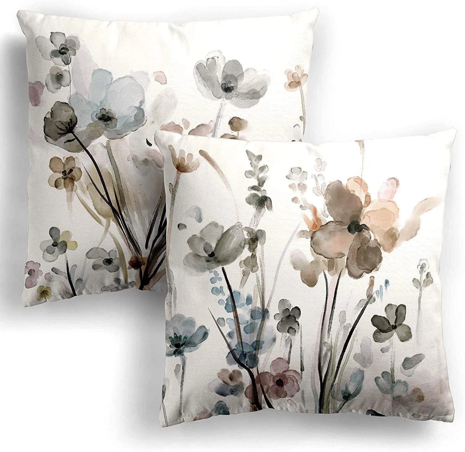 Set of 2 Modern Flowers Decorative Square Pillowcases for Sofa Couch Bedroom