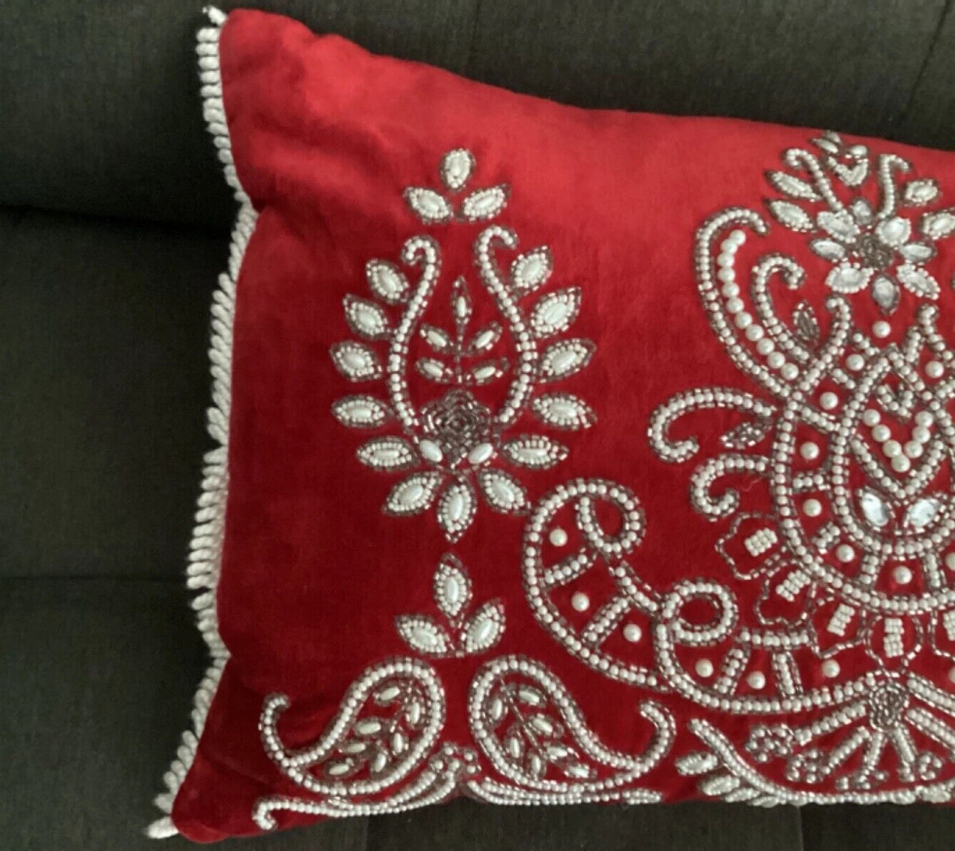 Blinged Cover Throw Sofa Bed Pillow Faux Pearls Diamonds Beads Pillowcase