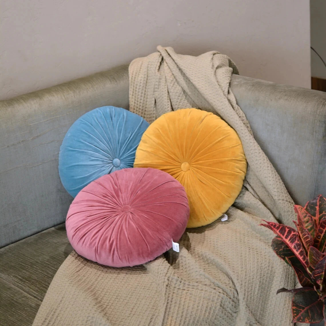 Luxurious Velvet Round Floor Cushion Cover Soft Cozy Seating Sofa Bedroom Decor