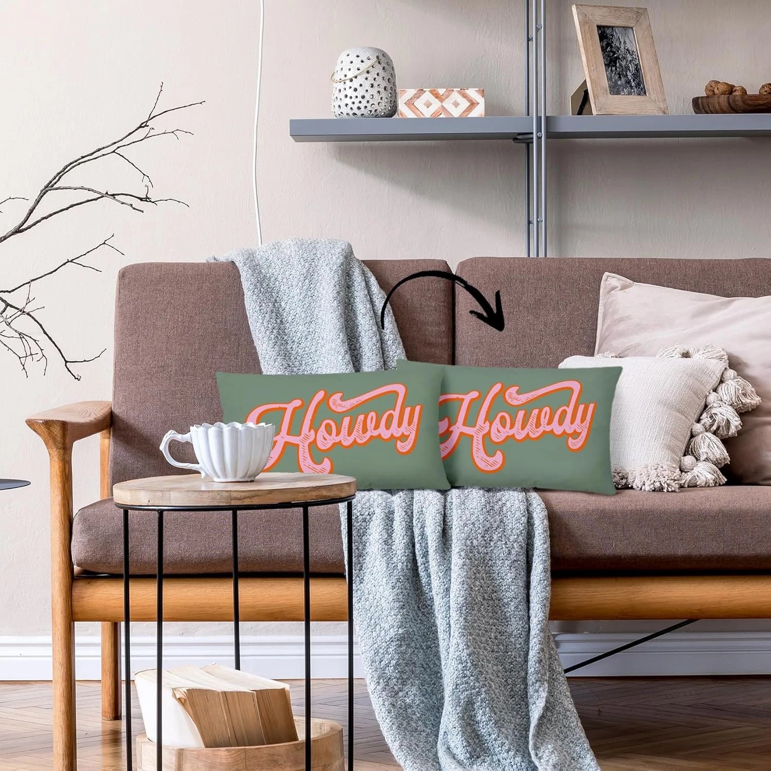 Preppy Funny Green Pink Howdy Throw Pillow Covers Couch Home Cushion Cover, West