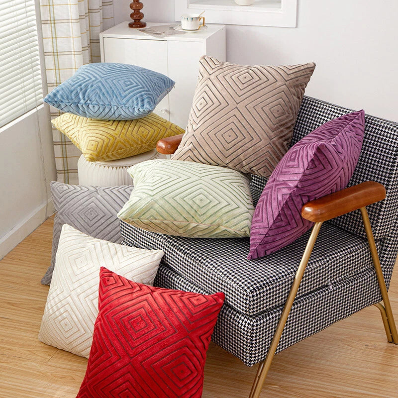 Pillowcase Cushion cover Check pattern Leisure Flocking Home Decoration Sofa #