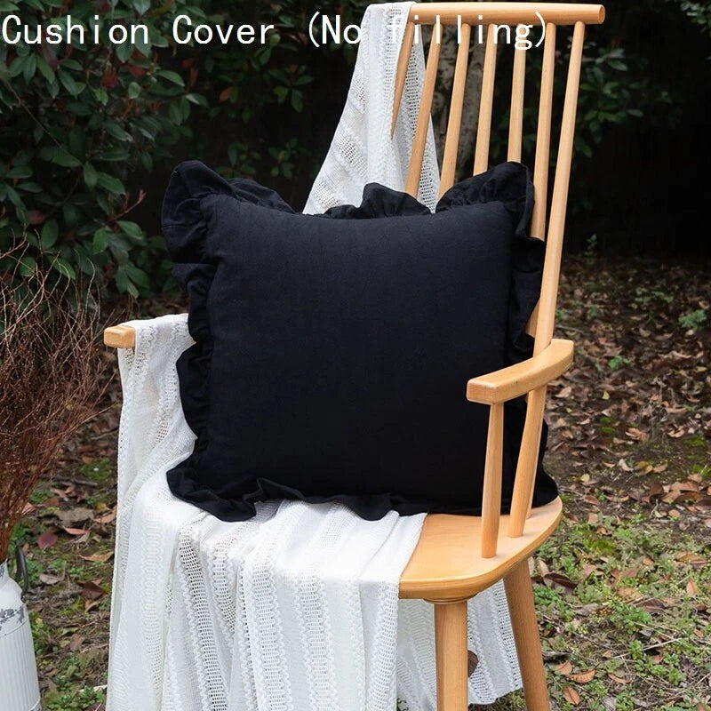2X Cotton Cushion Cover Home Sofa Bed Living Room Decor Ruffled Solid Soft 45cm