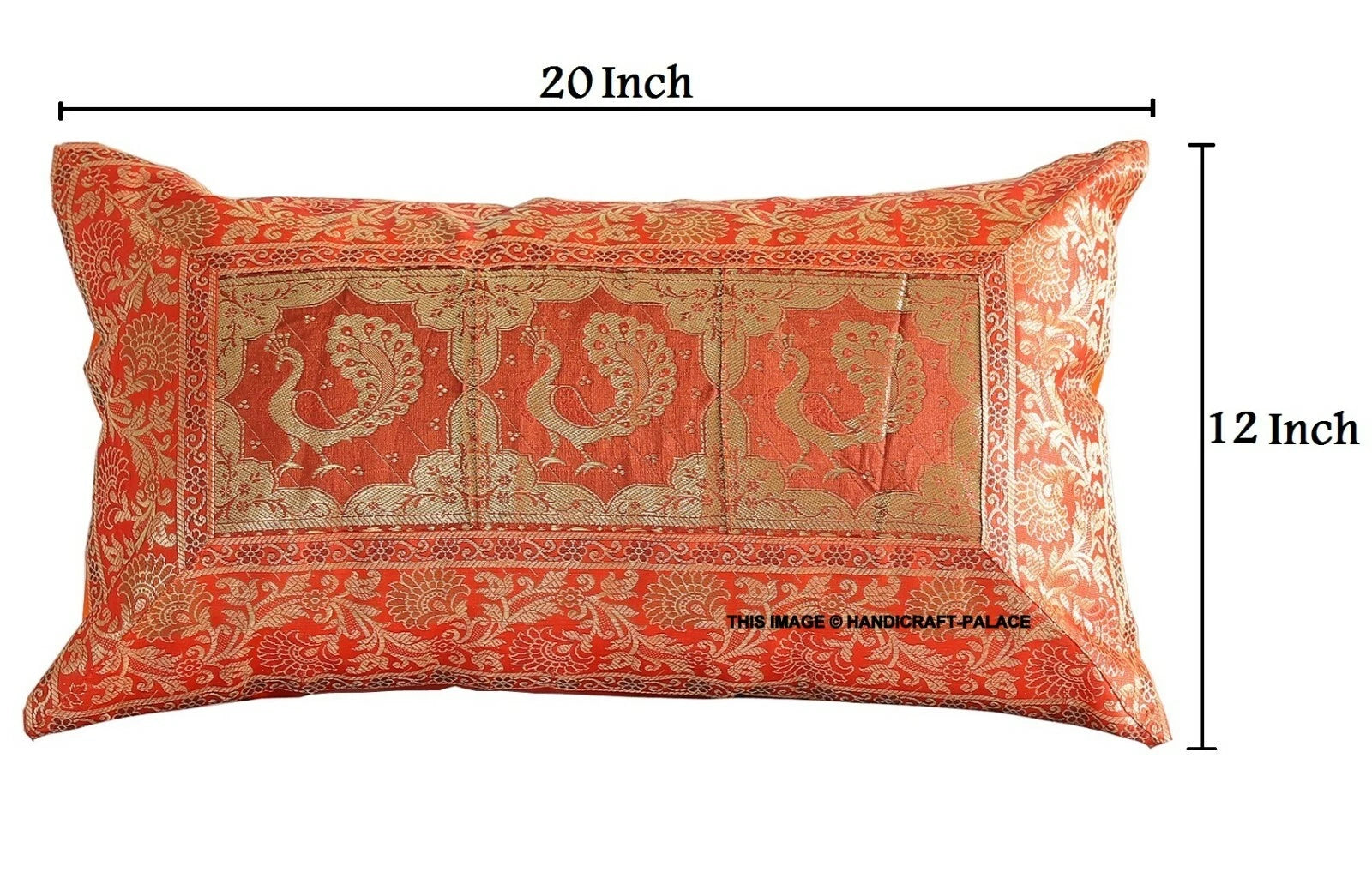 Indian Brocade Silk Cushion Cover Throw Peacock Bedding Sofa Pillow Case 12"x20"