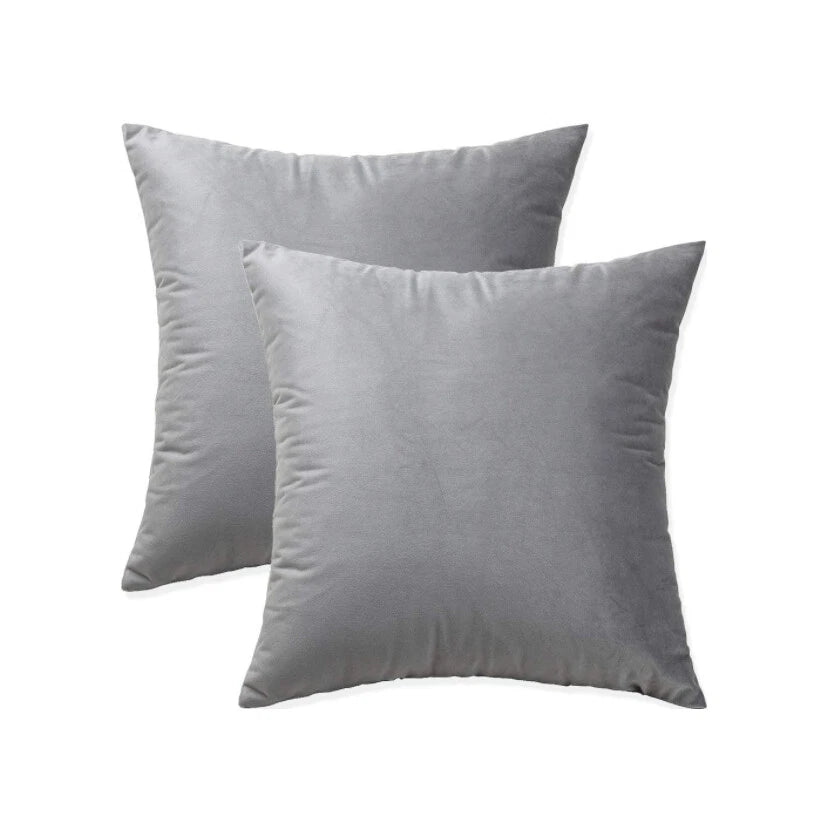 Pack of 2 - Gray Velvet Throw Pillow Covers Sofa Bed Couch Cushion Case