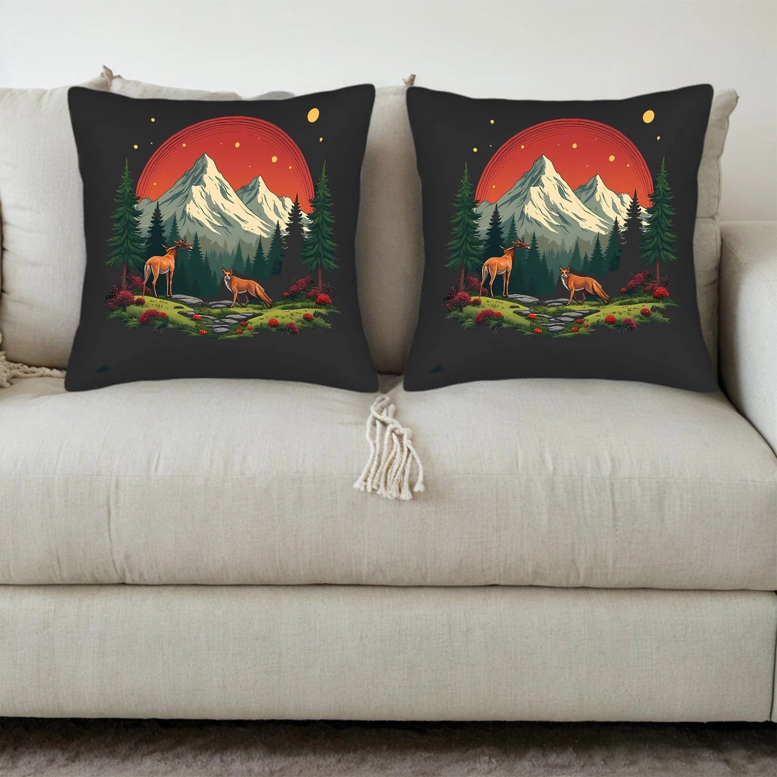 Serene Forest Foxes Throw Pillow Covers - Set of 2 18x18in Cushion Cases