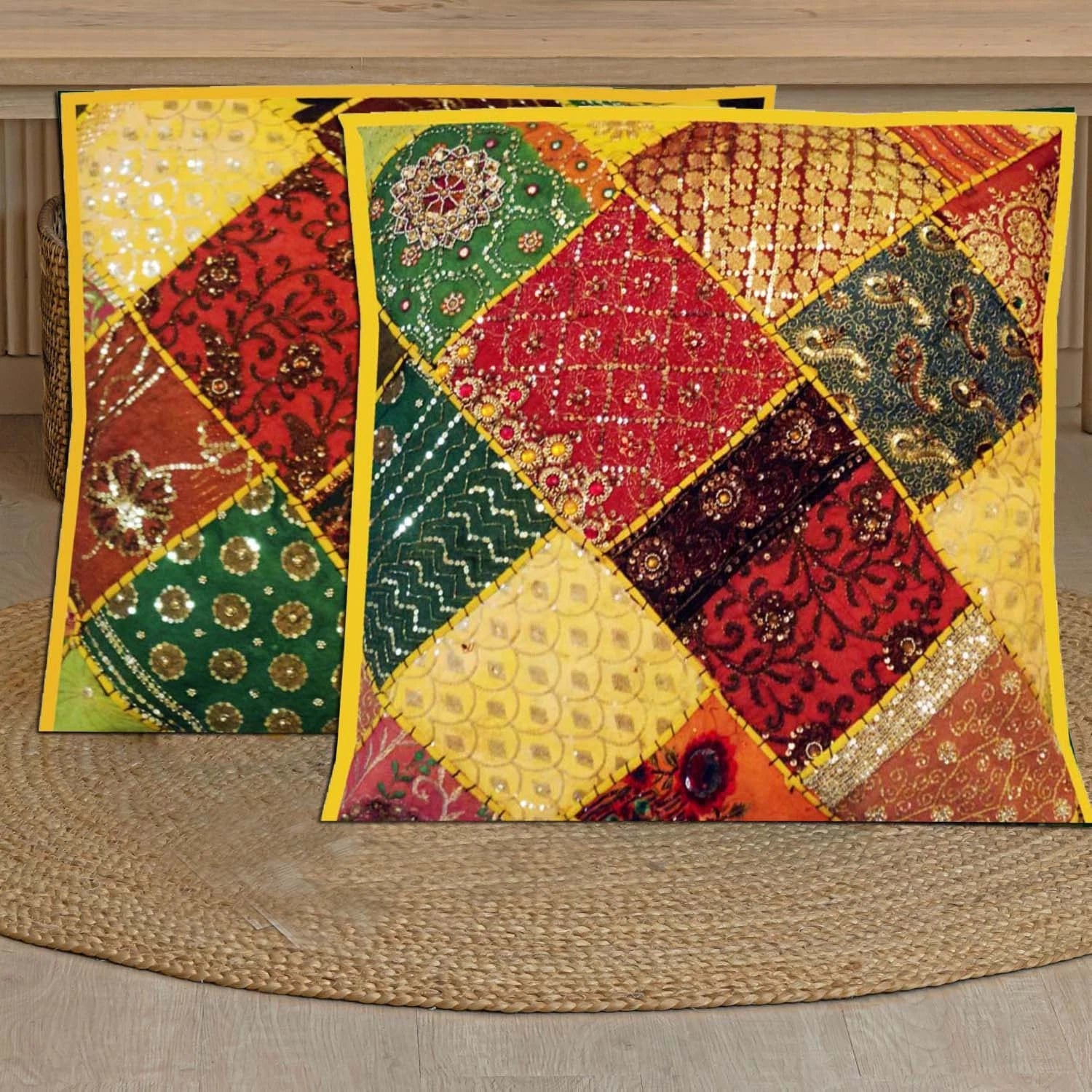 30" Set Of 2 PC Patchwork Cushion Cover Ethnic Sofa Cover Decorative Living Room