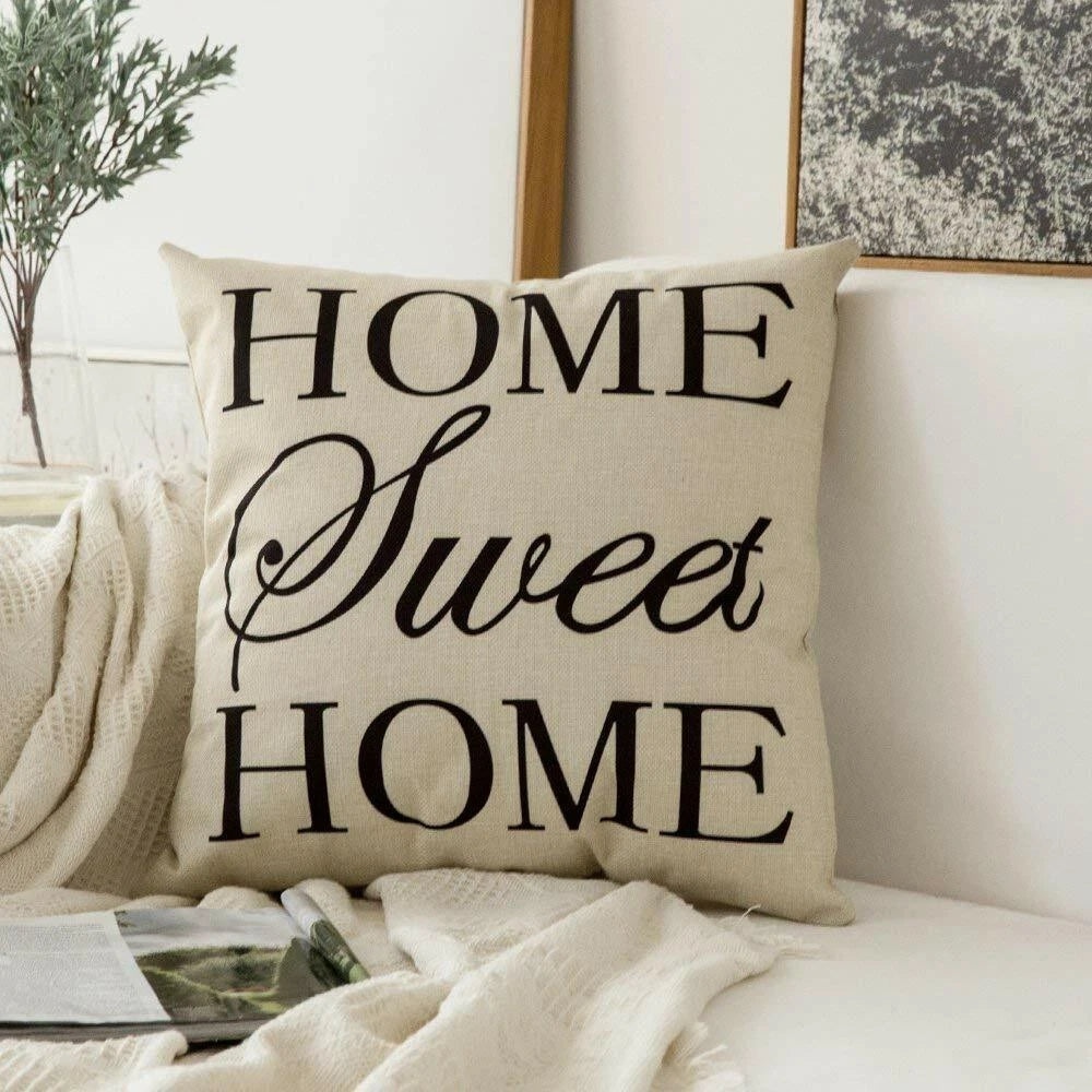 Sweet Home Cotton Linen Decorative  Cushion Cover Pillowcase for Sofa Bed Car