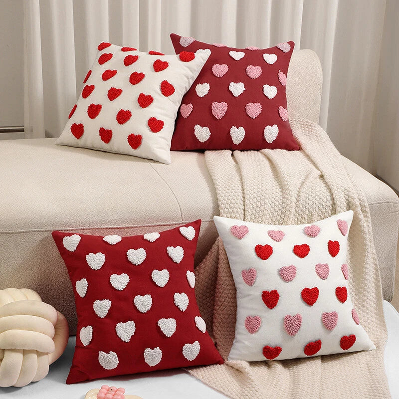 Embroidered Love Heart Cushion Cover Tufted Pillow Case Bed Sofa Home Decoration